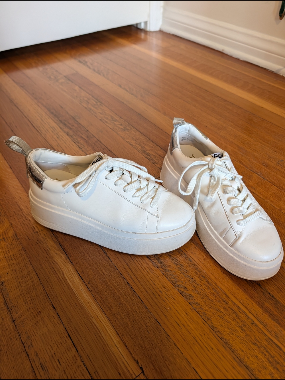 Ash White Leather Platform Sneakers with Metallic Heel Accent-Size 40